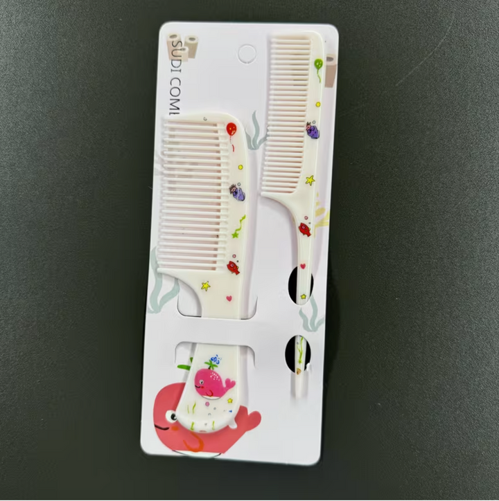 2pcs Cute Cartoon Animal Pattern Hair Comb Set, Fine Tooth Rat Tail Comb, Wide-Tooth Detangling Brush, Finishing Comb with ABS Plastic Handle for Normal Hair