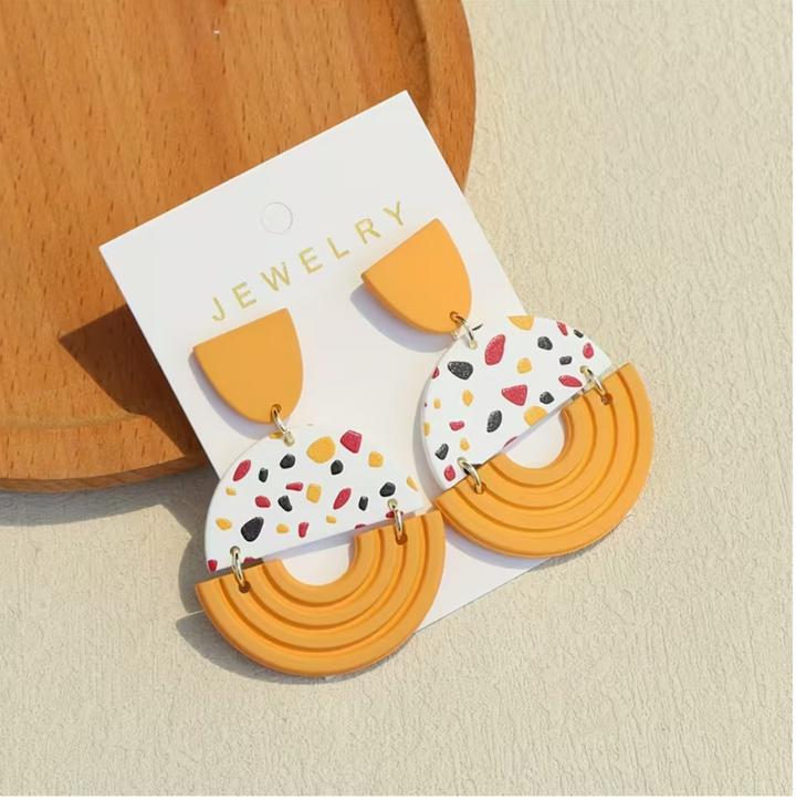 1 Pair Women'S Light Yellow Inse Design Colorful Painted Printed Exaggerated Pottery Texture Acrylic Hollow Out Earrings
