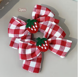 Set of 2 Charming Strawberry Hair Bow Clips For, Featuring a Stylish Red And White Checkered Design, Perfect for Everyday Use, And a Lovely Gift Option for