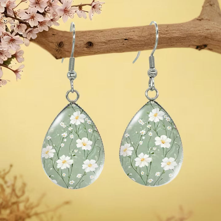 Wildflower daisy illustration fashionable water droplet earrings glass accessories gift