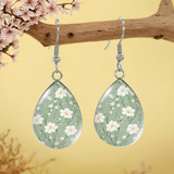 Wildflower daisy illustration fashionable water droplet earrings glass accessories gift