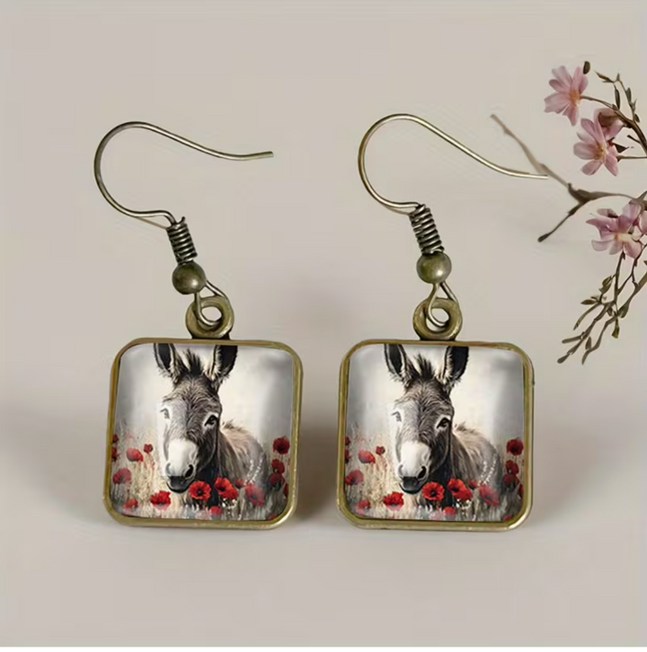 1 Pair Poppies Donkey Square Earring Glass Dangle Earrings Handmade Jewelry Gift