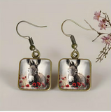1 Pair Poppies Donkey Square Earring Glass Dangle Earrings Handmade Jewelry Gift
