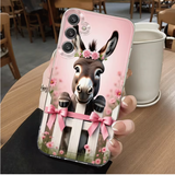 Phone Case: Pink Series Cute Donkey with Flower Crown and Bow Fence Phone Case, Suitable for Samsung Galaxy