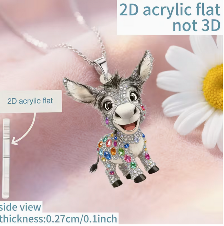 2D Flat - A Single Piece of a New And Unique Necklace Featuring a Cute Little Donkey Design, Made with Acrylic Printing. This Women'S Necklace Is a Stylish Sweater Chain Pendant, Making It an Ideal Gift for Birthday Parties