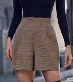 Houndstooth Print Wide-Leg High-Waisted Shorts