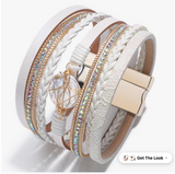 1pc Fashionable Zinc Alloy & Pu Leather Bracelet With White Magnetic Clasp For Women's Everyday Wear