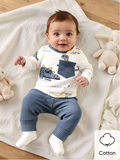 Male Baby Cute White Autumn Holiday Dinosaur Cartoon Print Pit Pattern