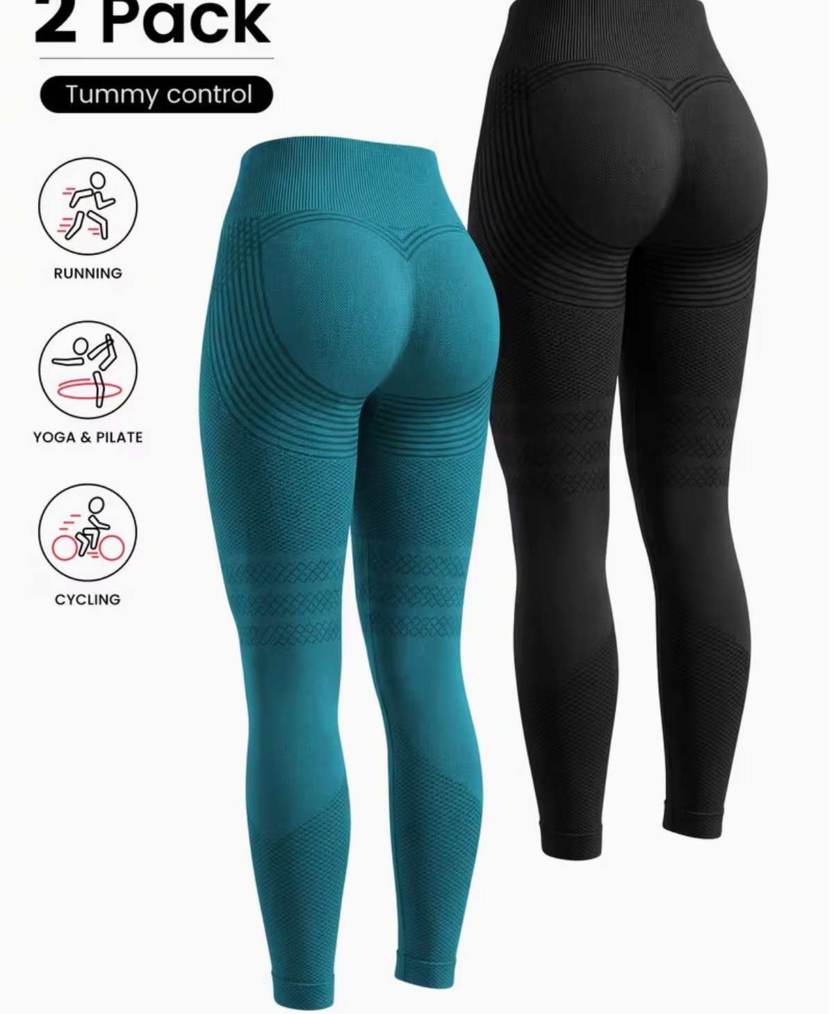Two-Pack Seamless Women's High-Waist Stretch Fitness Outdoor Sports Side Stripe Butt-Lifting Pants