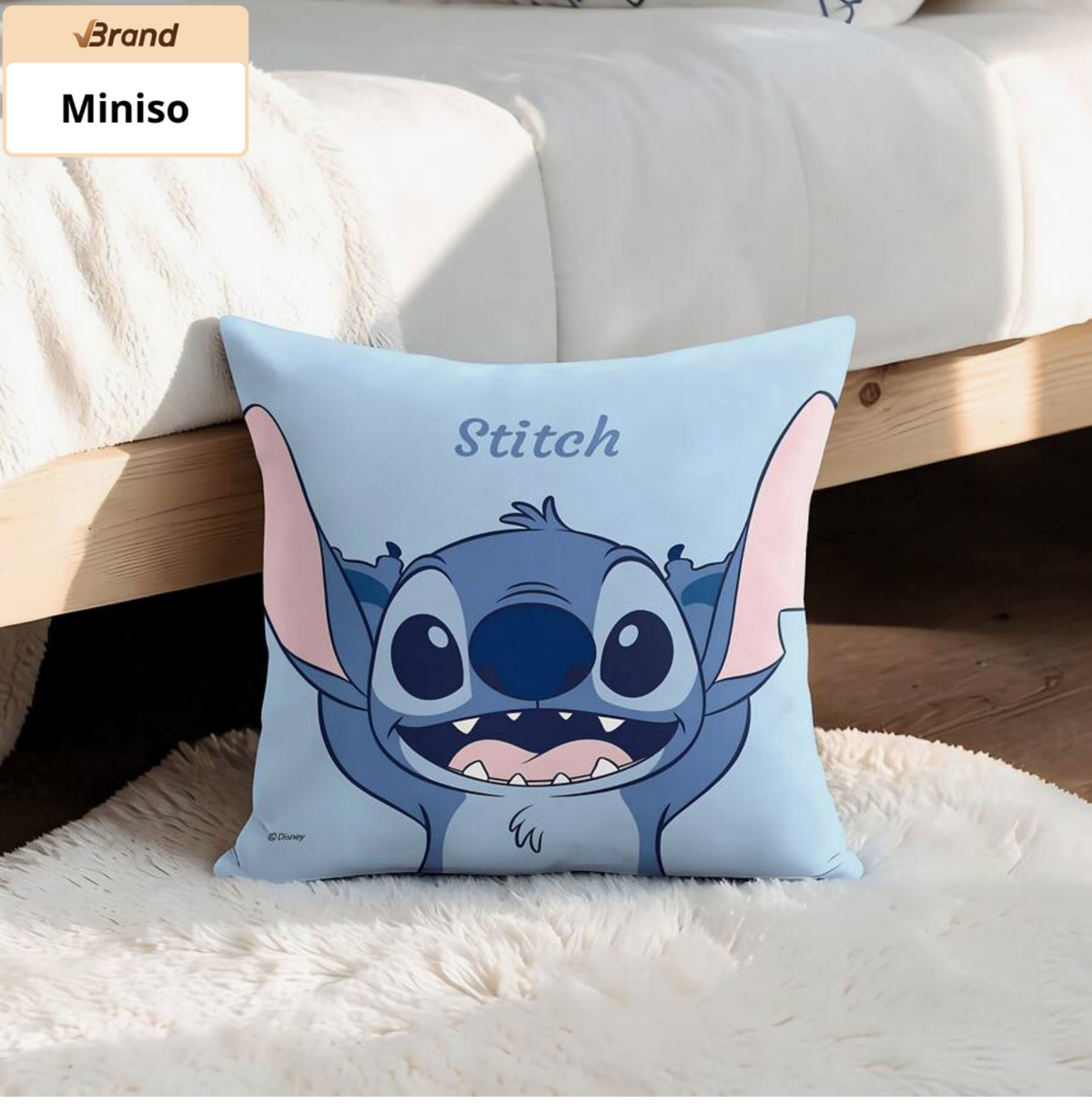Official Disney Stitch Throw Pillow Cover, Stitch Adorable Big Face Design With Fresh Light Blue Print Cushion