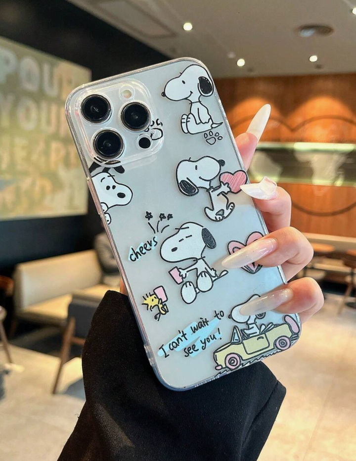 1pc Cute Snoopy Letter Pattern Phone Case, Precise Cutout Camera Protection Compatible
