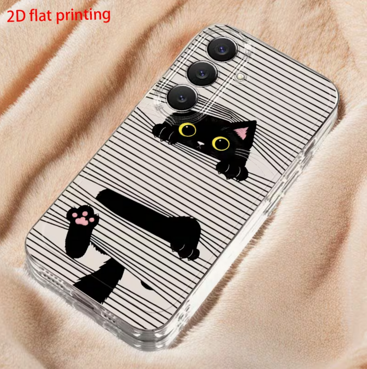 Phone Case: Black Cat Striped Background Phone Case, Suitable for Samsung Galaxy
