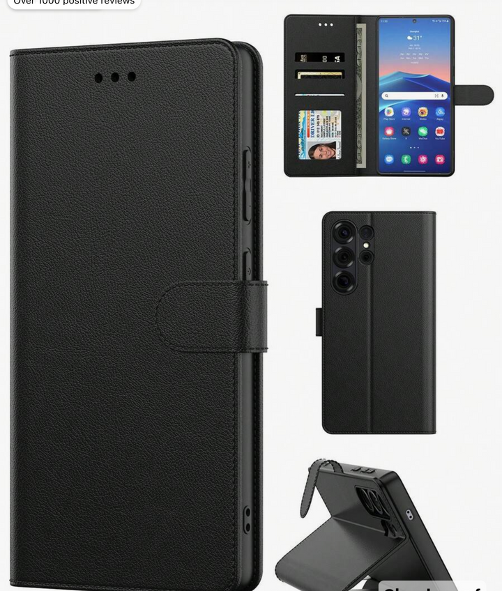 Black Leather Wallet Card Slot PU Multifunctional Wallet Style Phone Case Waterproof Shockproof
