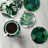 1set/4pcs/6pcs Tropical Palm Leaf Green Coaster Set, Heat Insulation Mat, Washable Placemat,