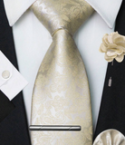 1/2/3/4/5 Pcs Men's Champagne Paisley Pattern Tie, Pocket Square,
