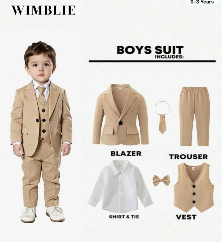 SHEIN 6pcs/Set Boys' Formal Outfit,Wedding Guest Winter White Shirt,Solid Color Tie & Bow