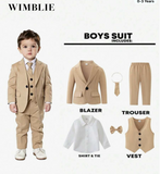 SHEIN 6pcs/Set Boys' Formal Outfit,Wedding Guest Winter White Shirt,Solid Color Tie & Bow