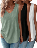 Women Hollow-Out Jacquard V-Neck Loose Tank Top Set Casual Summer