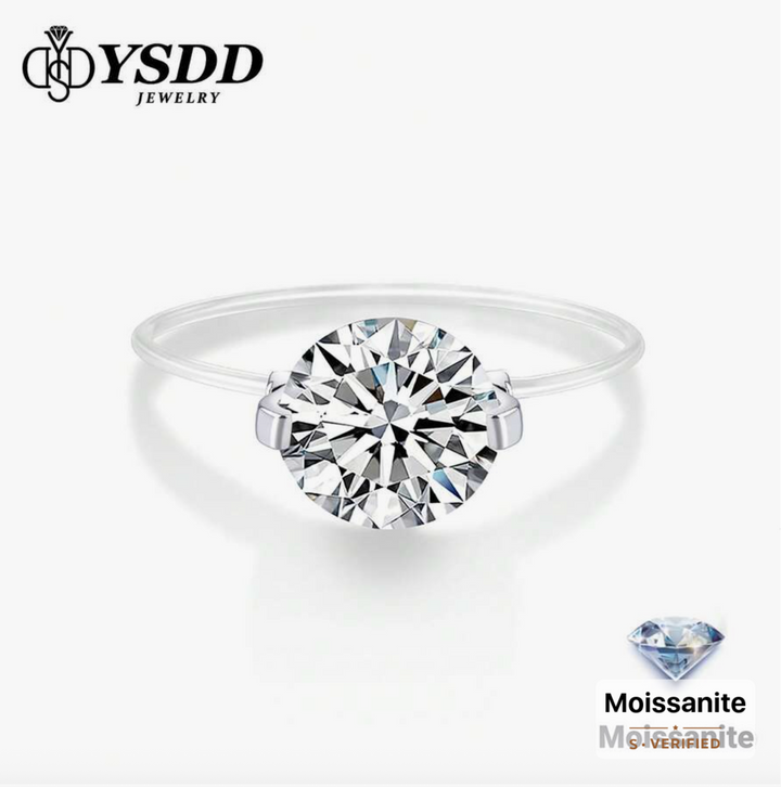 1-2ct Moissanite Engagement Ring For Women, D Color VVS1 Moissanite Round Cut Solitaire Ring, 925 Sterling Silver 18K White Gold Plated Invisible Setting Ring, With Certificate