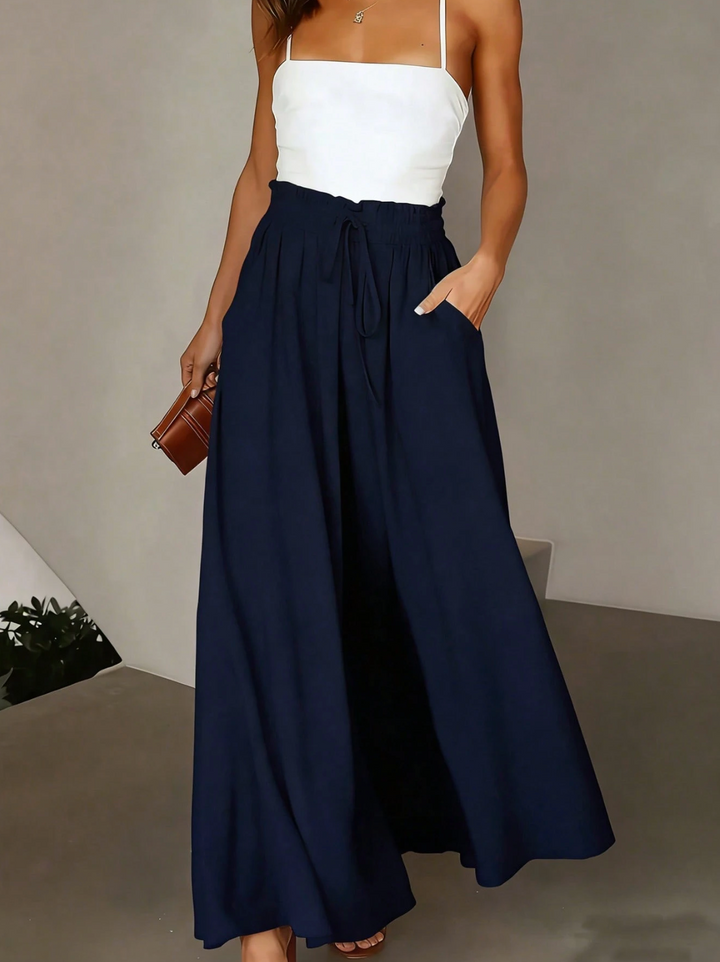 Women's Blue And White Striped Summer Casual Vacation Holiday Wide-Leg Pants