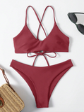 Swim Basics Women's Solid Color Cross Back Sexy Bikini Swimsuit Set