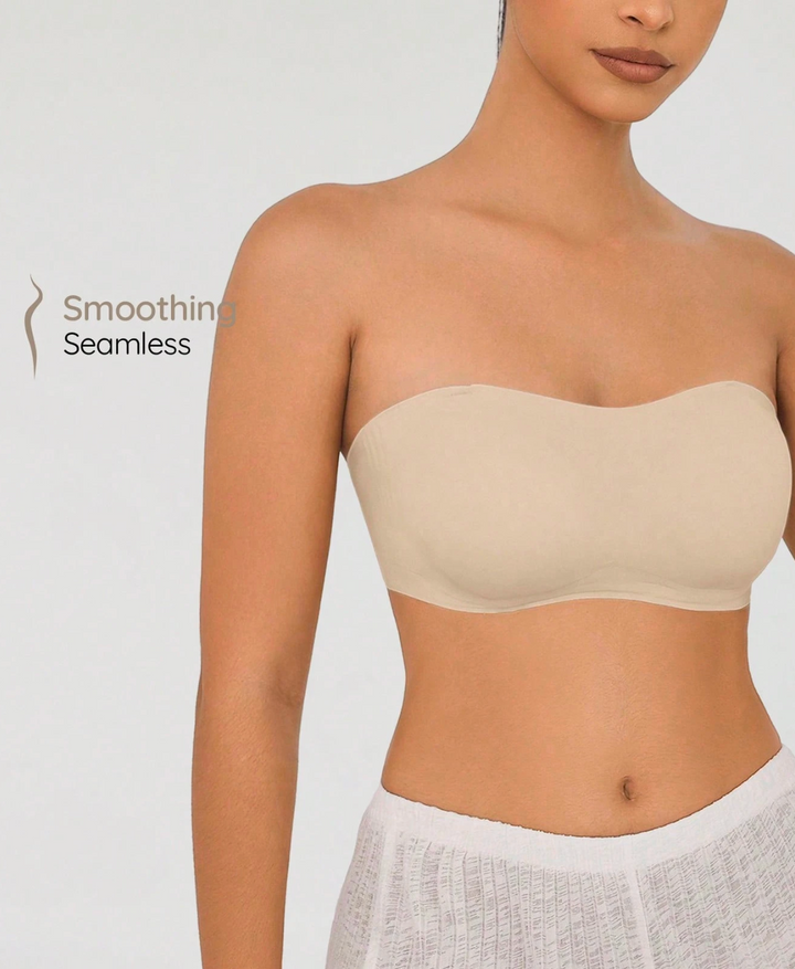 Women's Casual Comfy Apricot Plain Strapless Bralette With Medium Stretch Fabric