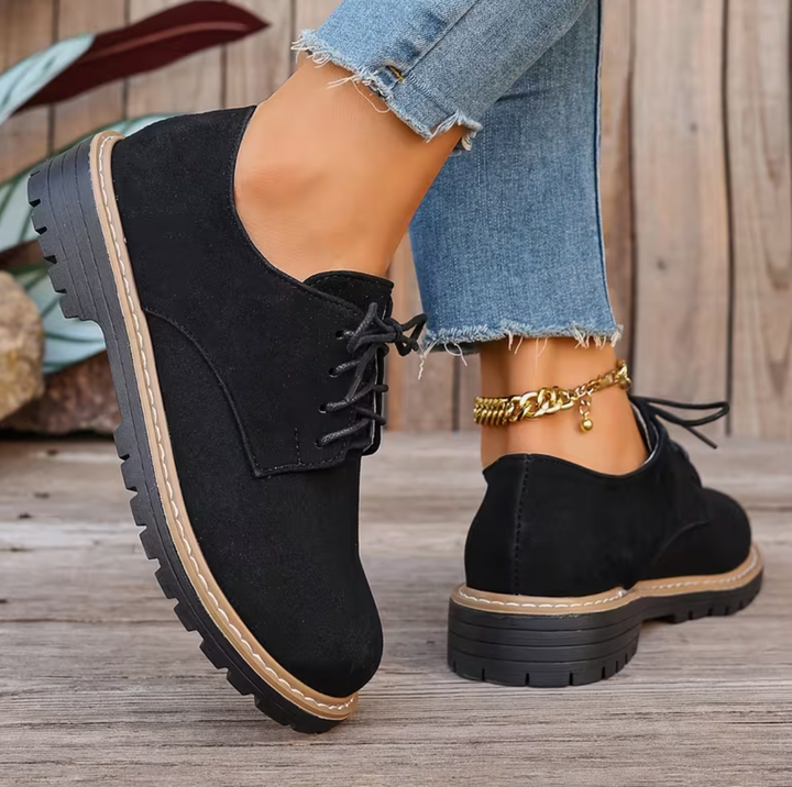 Casual Elegant British Style Round Toe Lace-Up, Fashion Versatile Loafers, Women Shoes