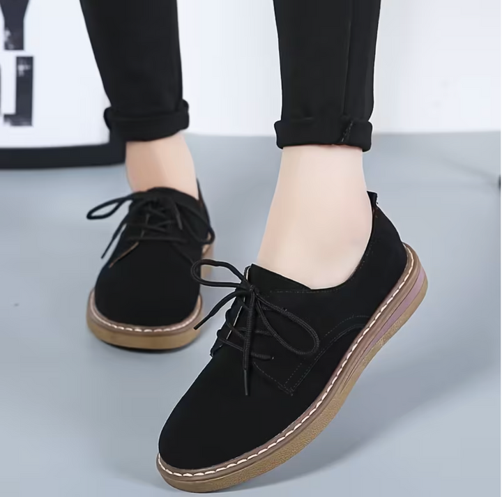 Women'S Solid Color Loafers Flat Shoes, Casual Lace-Up Low-Top Shoes,