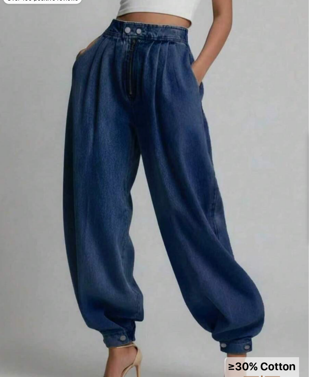 Women's Casual Loose Wide Leg Pleated Cuffed Thin Denim Pants, Spring/Autumn