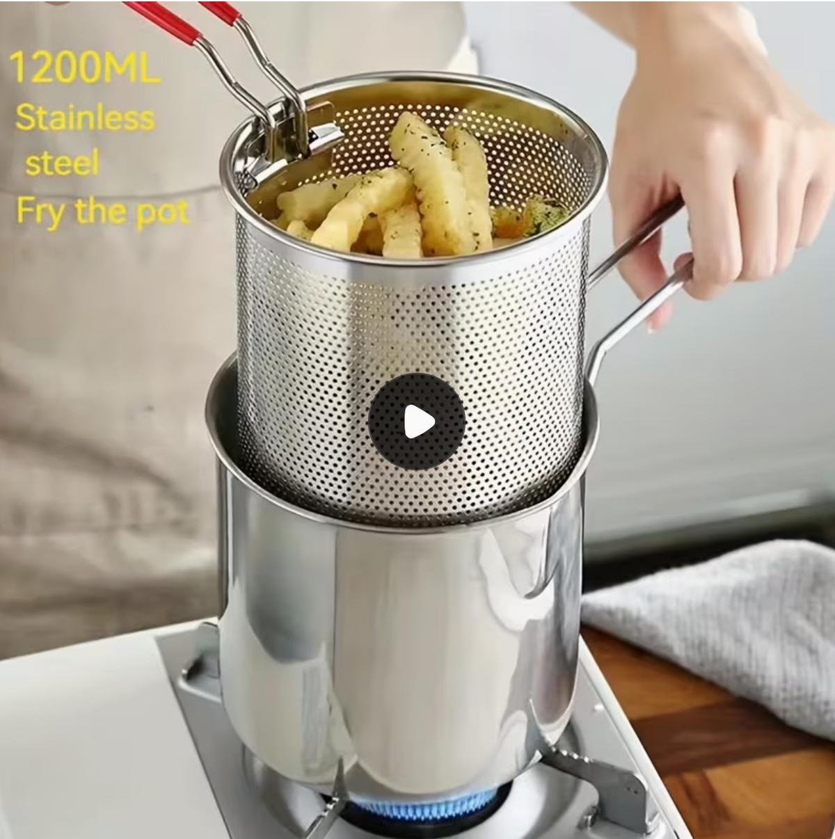 1 set, stainless steel small fryer with basket, Japanese fish and chips style kitchen accessory,