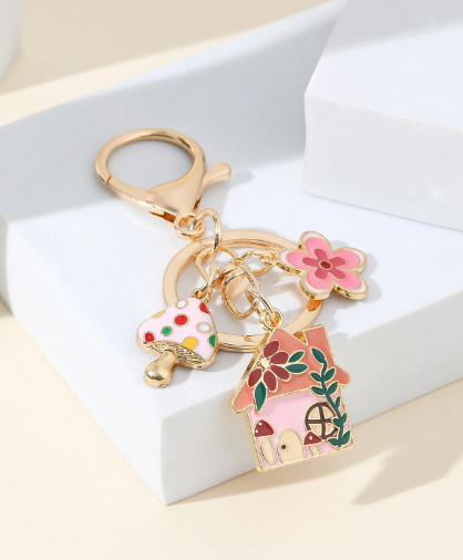 1pc Cartoon House & Mushroom & Flower Keychain For Gift
