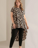 EMERY ROSE Plus Size Leopard Print Casual Chic Blouse, Suitable For Everyday Wear