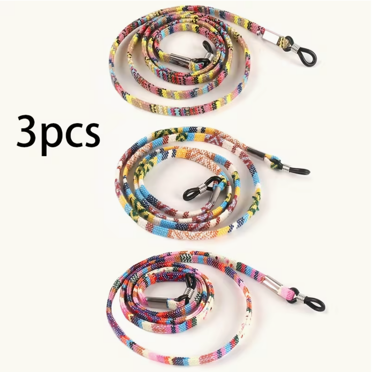 Set of 3 Bohemian-Style Eyeglass Holders, Non-Slip Eyeglass Straps, And Color-Blocked Chains for Sports Glasses