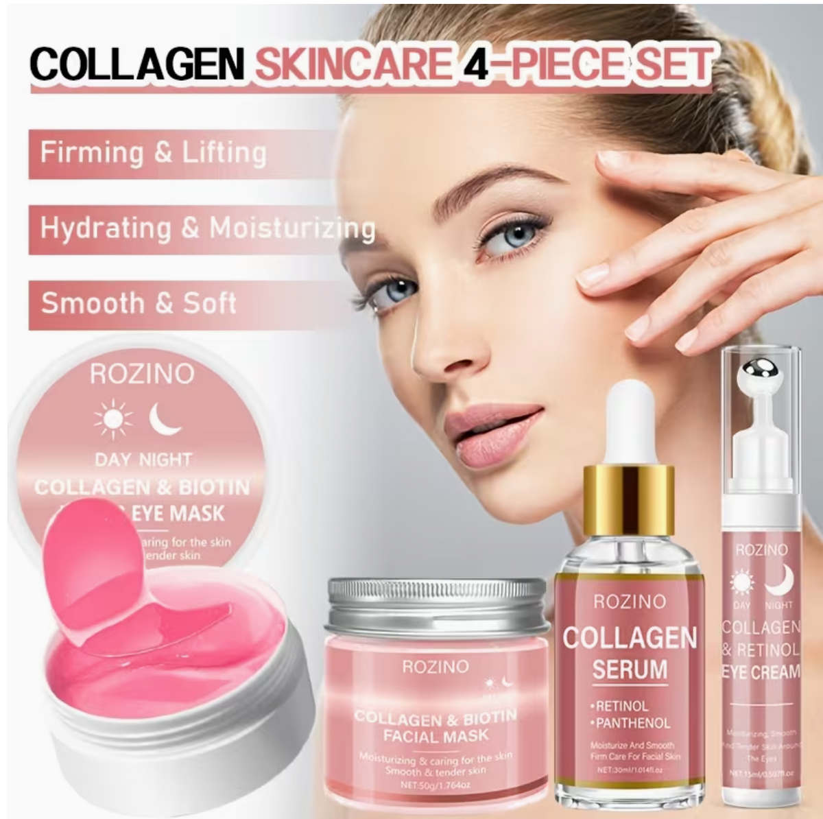 Immediately Lift And Firm Up. 4pcs 5IN1 Collagen Cream Eye Cream Mask Serum Set