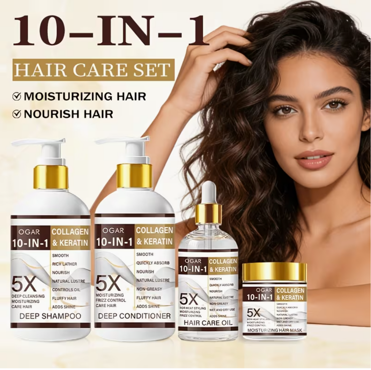 5X Collagen And Keratin All-In-1 Hair Care 4pcs Set, Shampoo, Conditioner, Essential Oil, And Hair Mask, Rich in Collagen