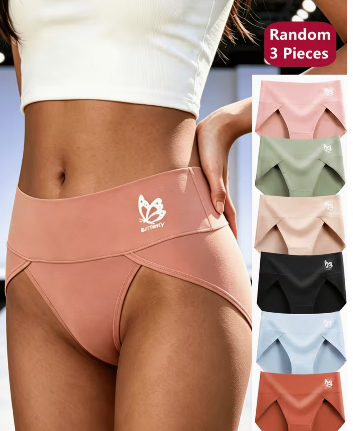 3pcs Random Colors Women's High-Waist Slit Panties for Daily Wear