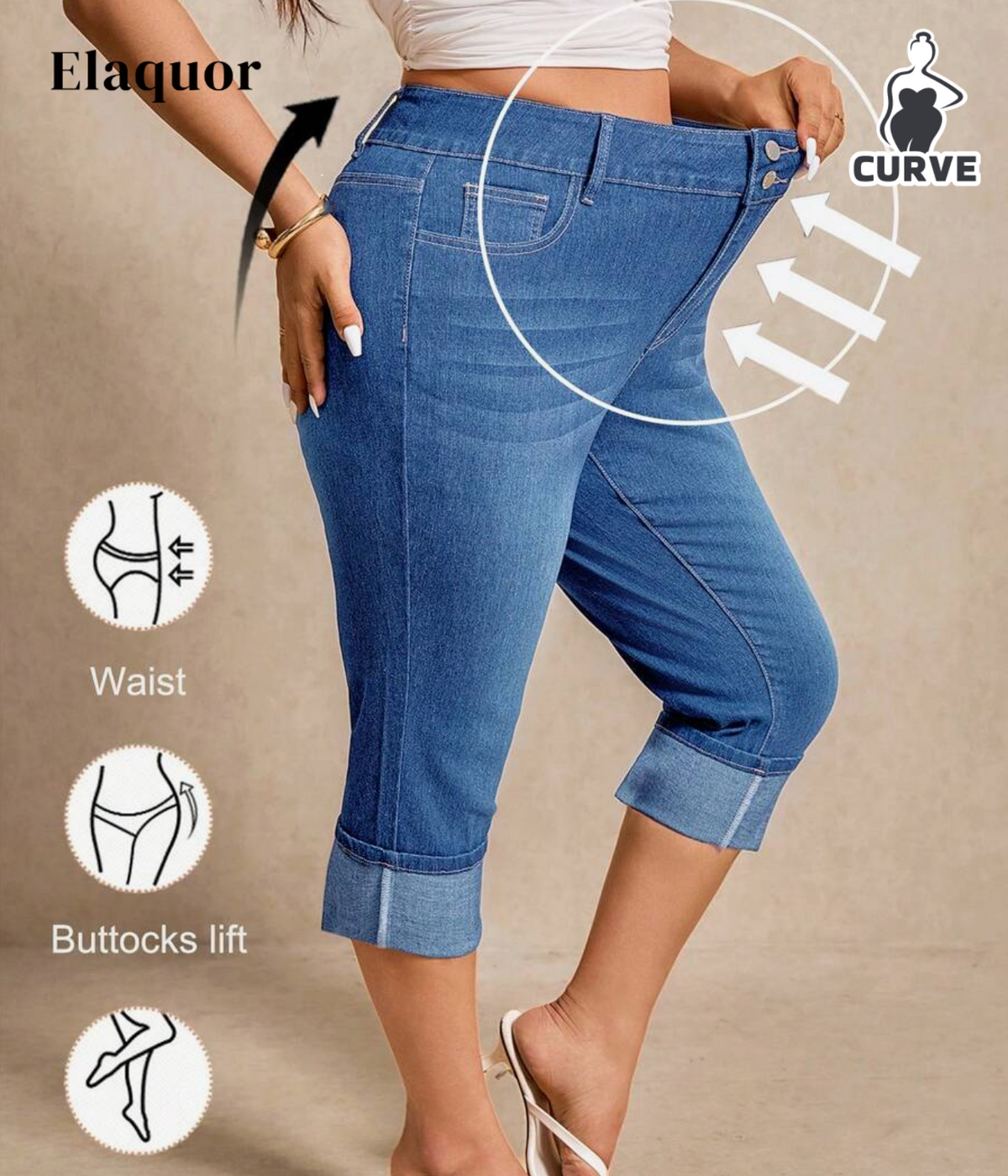 Elaquor Plus Size Women's Pocket Button Casual Versatile Everyday Denim Jeans