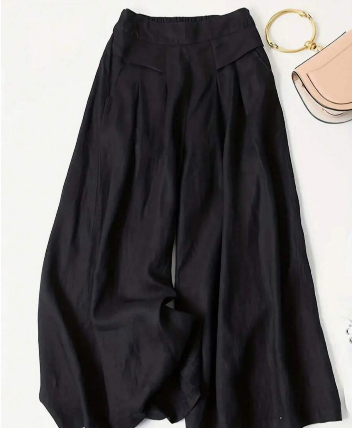 Women's Solid Color Casual Front Pocket Decor Wide Leg Pants Black Spring