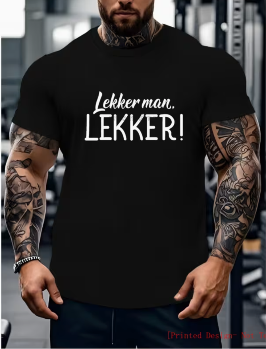 Men's Fun African Saying Joke T-Shirt - Light Beige Crew Neck Tee with Emphasized "Good for Man, Good for Man!"