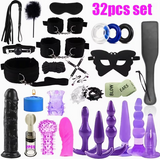 Dildo - Dildo - 32pcs Couples BDSM SM Kit - Adult Bondage Set with Candle, Anal Plug, Dildo, Role Play, Handcuffs, Cock Ring, Erotic Dice, Blindfold And Bedroom Teasing Toys - Perfect Valentine'S, Anniversary, Birthday, Holiday Gift for Lovers