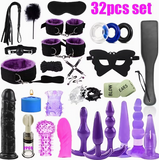 Dildo - Dildo - 32pcs Couples BDSM SM Kit - Adult Bondage Set with Candle, Anal Plug, Dildo, Role Play, Handcuffs, Cock Ring, Erotic Dice, Blindfold And Bedroom Teasing Toys - Perfect Valentine'S, Anniversary, Birthday, Holiday Gift for Lovers