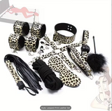 Leather Handcuffs & Ankle Cuffs Leopard Print Leather 8pcs Set Sex 10pcs Set SM 10pcs Flirt Toys