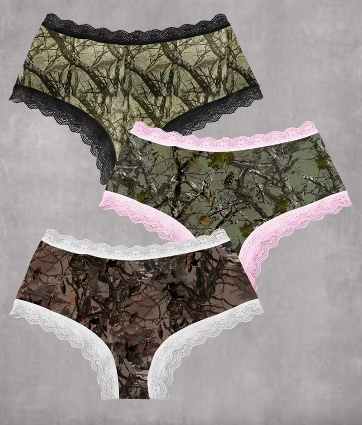 A Set of Three Soft And Breathable Women'S Underwear with a Stylish Branch Design