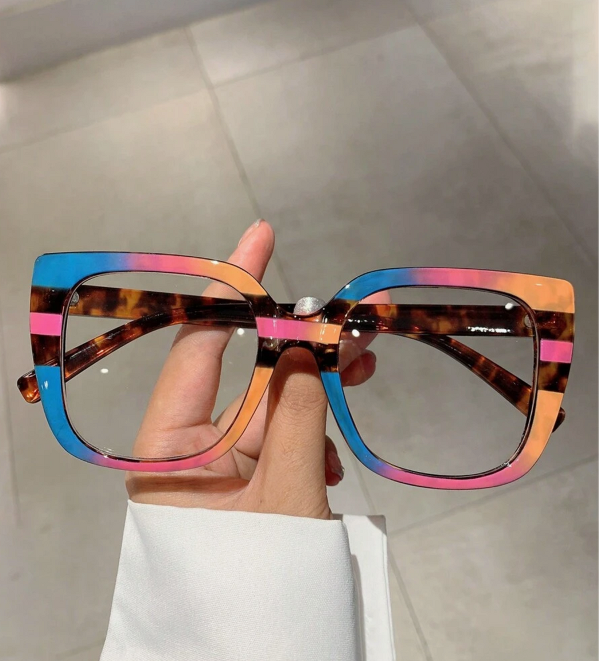 1 Pair Women's New Colorblock Cat Eye Non-Prescription Glasses, Fashion Leopard Print Design,