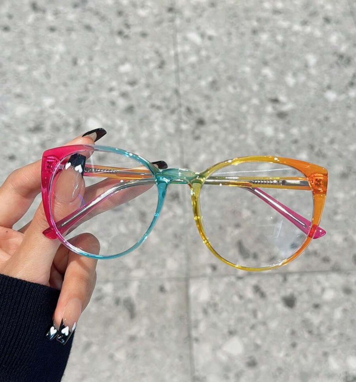 1 Pair Women's Y2K Cat Eye TR Frame Hinged Glasses, Colorful Dopamine Elegant Pearl Decor,