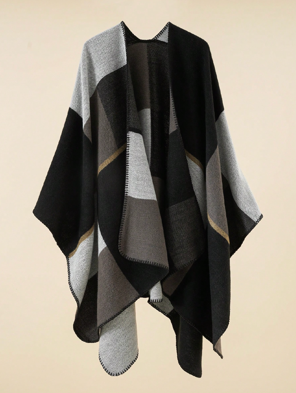 1pc Women's Versatile Fashion Colorful Plaid Poncho Scarf, Suitable For Indoor Air Conditioning And Outdoor Use