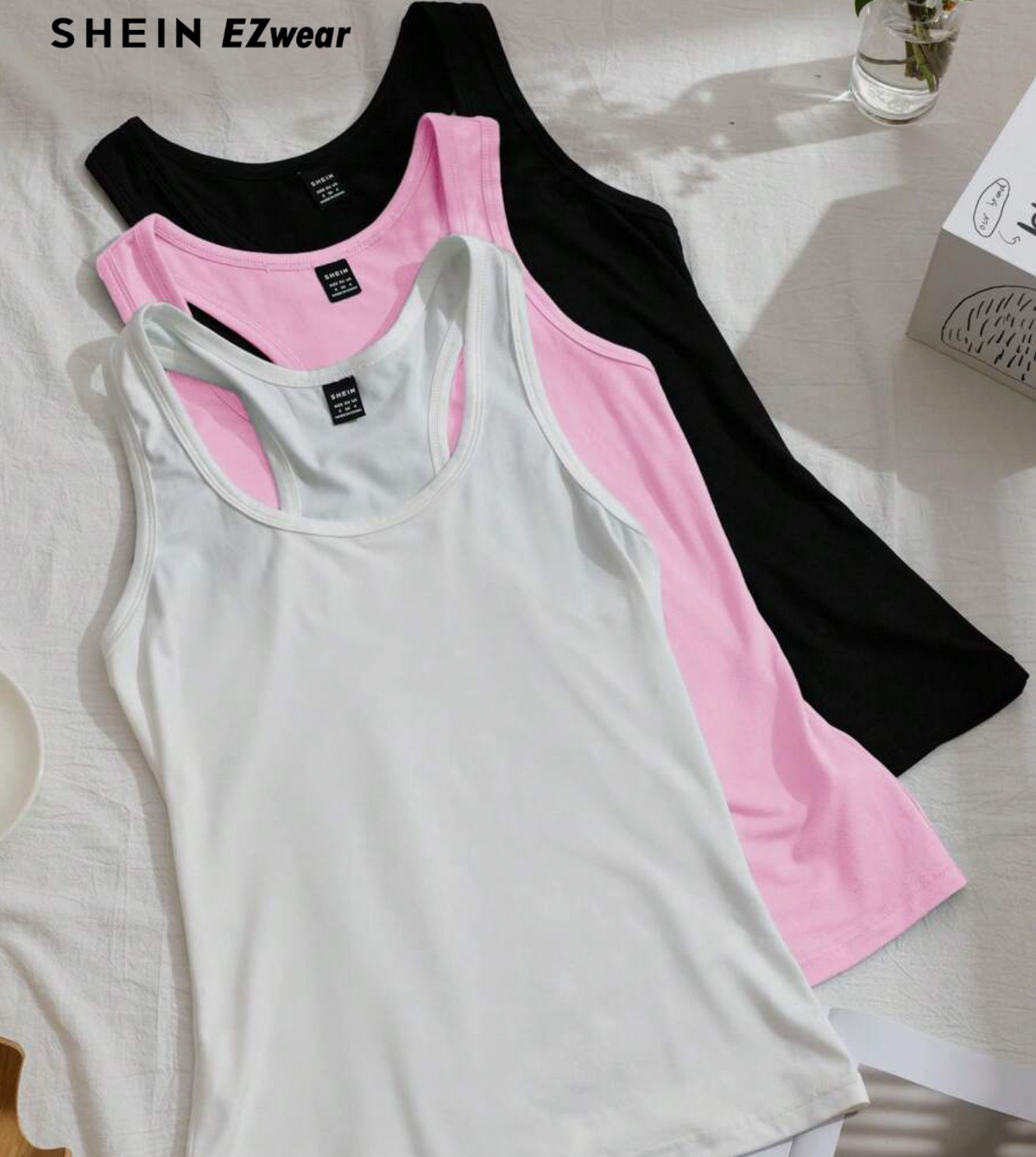 SHEIN EZwear 3pcs Women's Racerback Athletic Tank Tops, Sleeveless Sports Yoga Shirts,