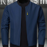 Manfinity Homme Men's Autumn Contrast Color Zipper Collar Casual Baseball Jacket