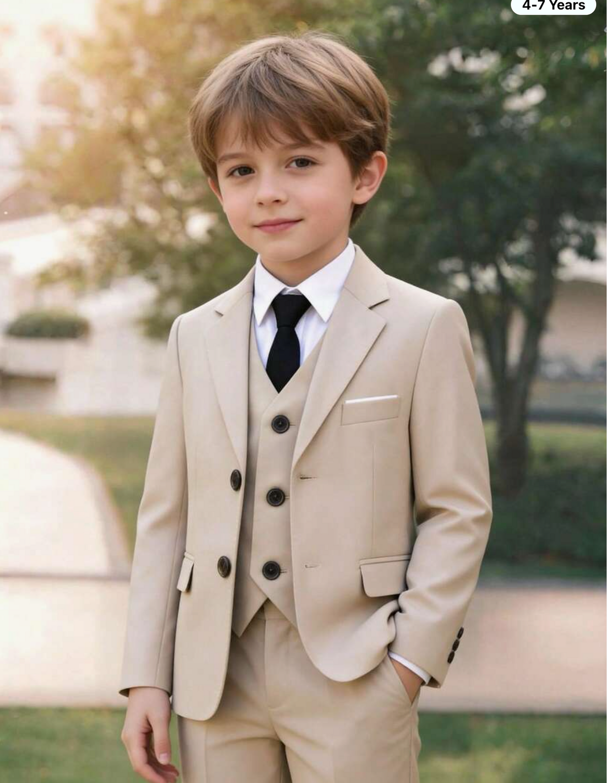 4pcs/Set Boys Suit Set, Including Jacket, Vest, Pants, Tie, Suitable For Elegant Birthday Party,