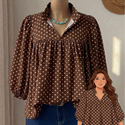 Rusticease Plus Size Women Spring/Autumn Casual Vacation Style Ditsy Floral Lantern Sleeve